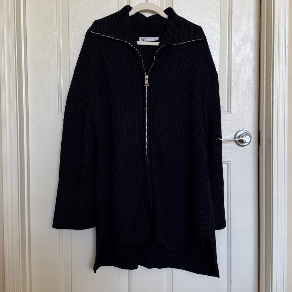 ZARA Navy Blue Knit Cardigan size L - Picture 2 of 6